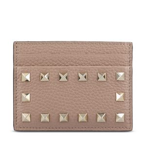 Portacarte Rockstud in vitello granato.