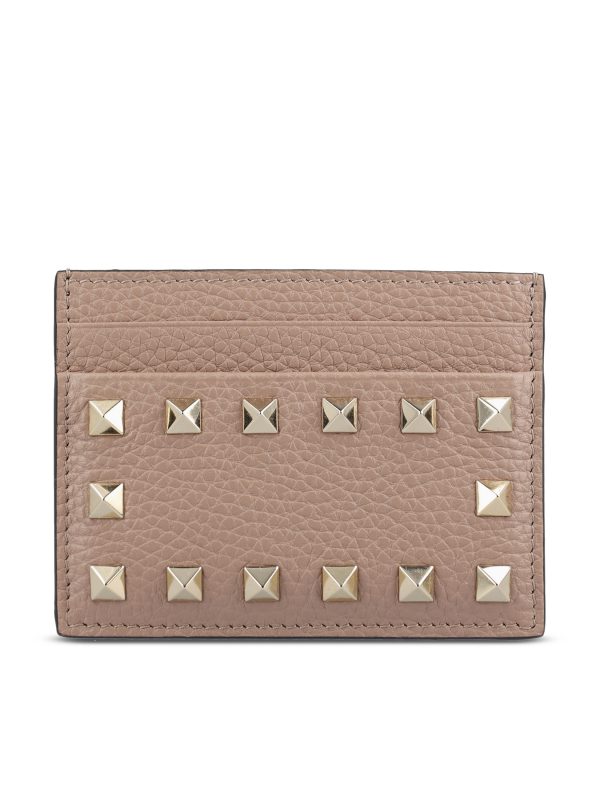 Portacarte Rockstud in vitello granato.