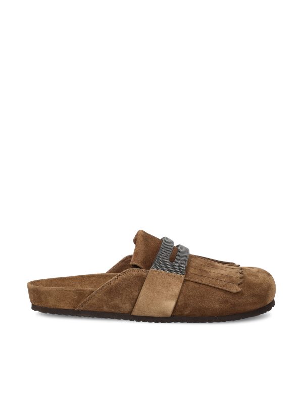 Slipper realizzate in pelle scamosciata di vitello.