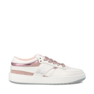 Sneakers basse realizzate in pelle e pelle laminata.