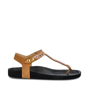 Sandali realizzati in pelle di bovino scamosciata.