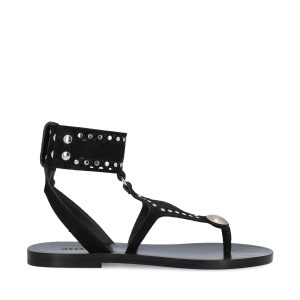 Sandali con tacco basso in pelle scamosciata