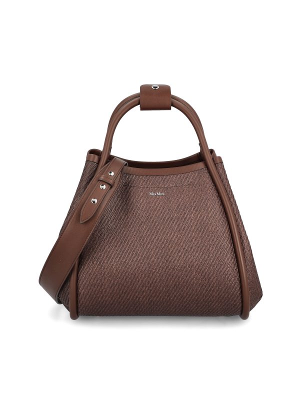 Borsa realizzata in tessuto effetto rafia.
