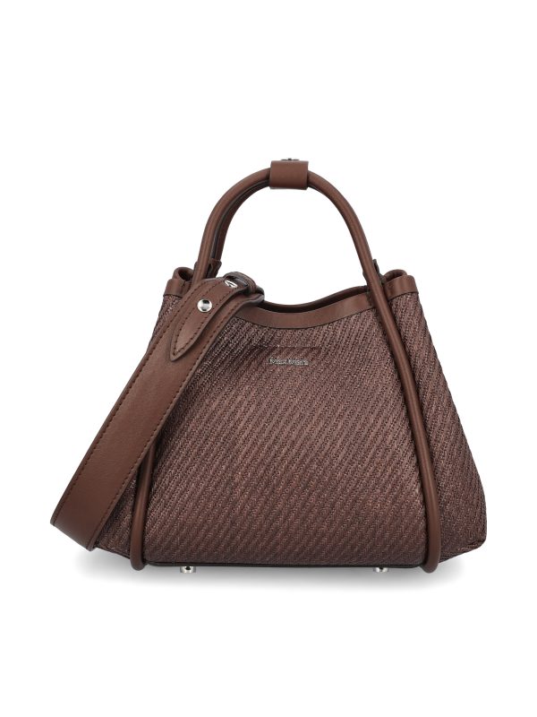 Borsa realizzata in tessuto effetto rafia.