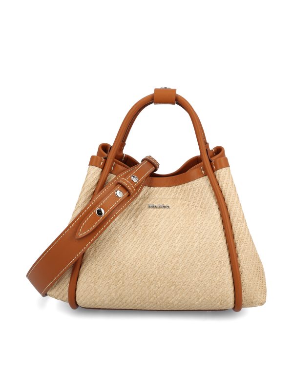 Borsa realizzata in tessuto effetto rafia.