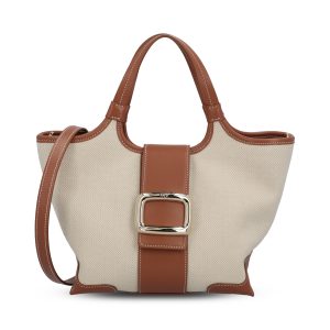 Borsa realizzata in tessuto e pelle.