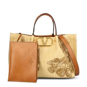 Borsa shopping media Valentino Garavani in rafia sintetica.