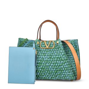 Borsa shopping media Valentino Garavani in crochet di rafia sintetica.