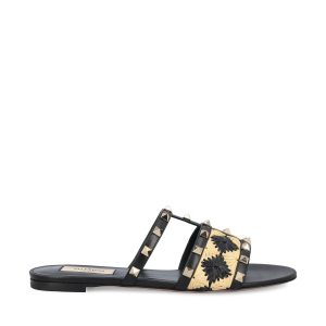 Slide Rockstud in pelle con ricamo check.