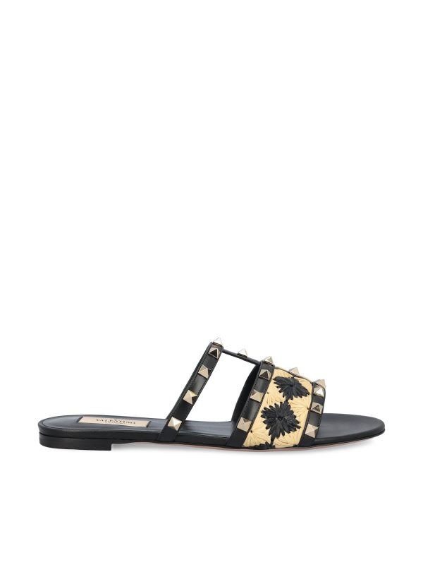 Slide Rockstud in pelle con ricamo check.