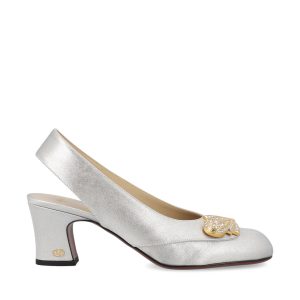 Décolleté Slingback in tessuto laminato.