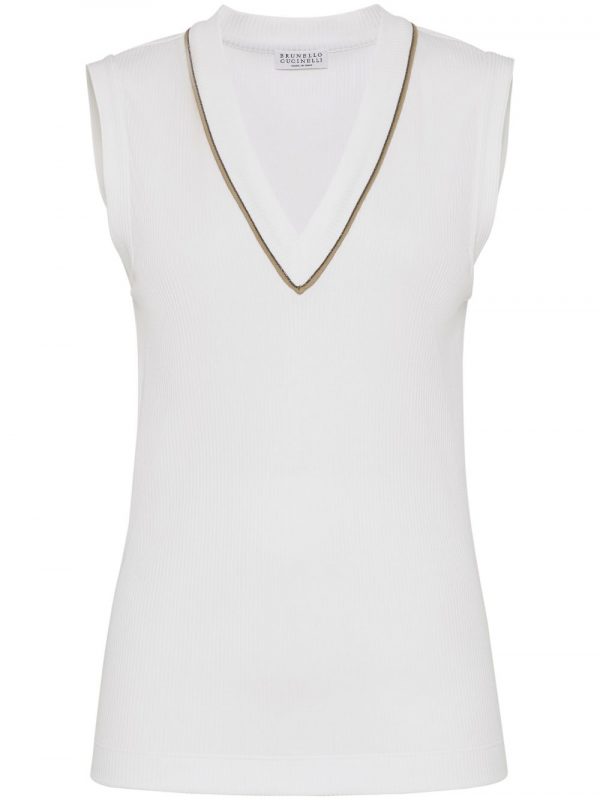 TOP SCOLLO V IN COTONE
