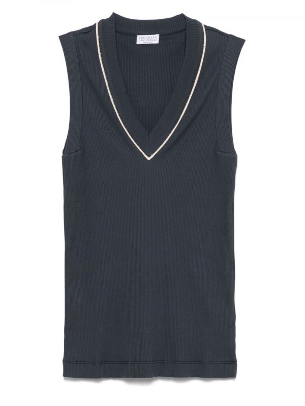TOP SCOLLO V IN COTONE