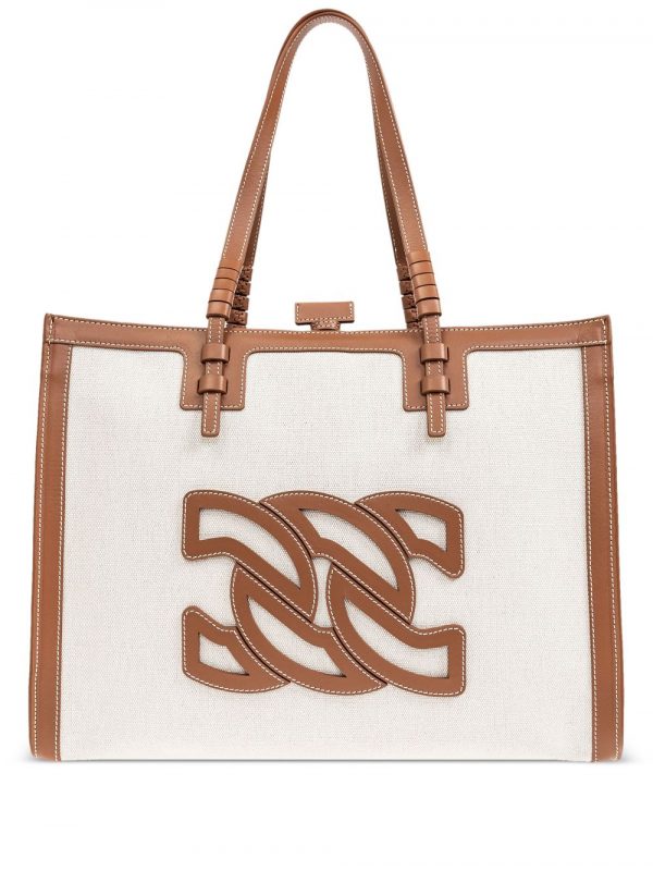 BORSA TOTE IN CAVNAS E PELLE