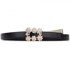 CINTURA FLOWER STRASS BUCKLE IN PELLE