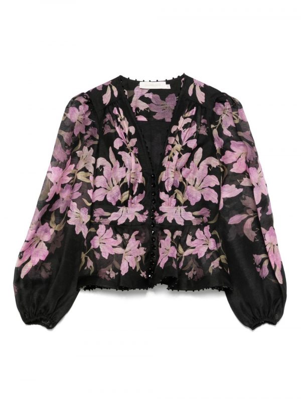 BLUSA STAMPATA IN LINO E SETA