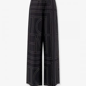 Silk trousers with monogram logo embroidery