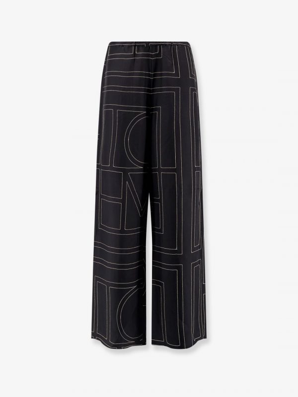 Silk trousers with monogram logo embroidery