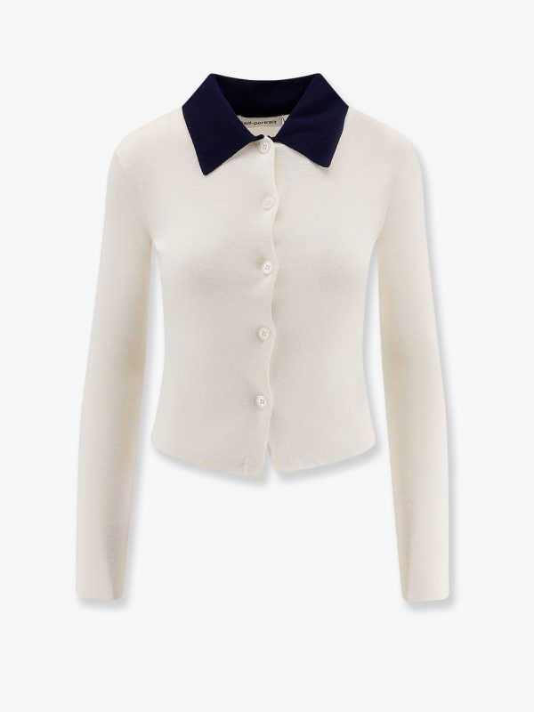 Wool cardigan with contrasting collar