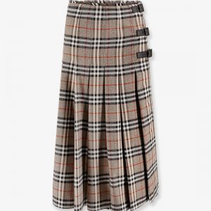Burberry check print wool long skirt