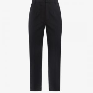Wool trouser with iconic metal patch