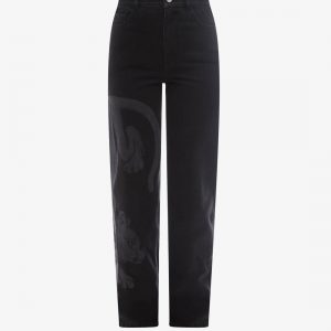 Black denim trouser with iconic print
