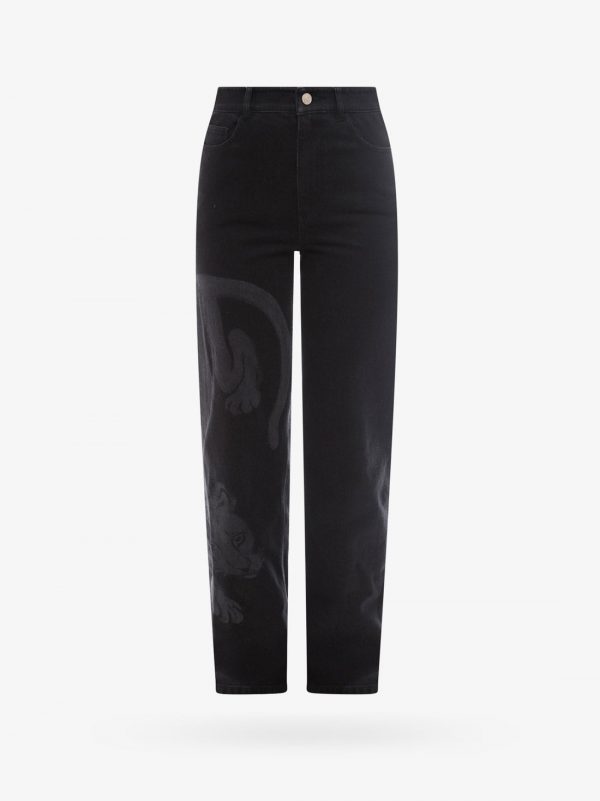 Black denim trouser with iconic print