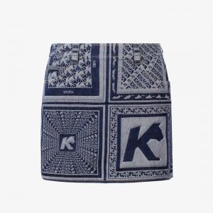 Printed blue denim skirt