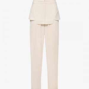 Viscose blend trouser with frontal panels with metal hooks