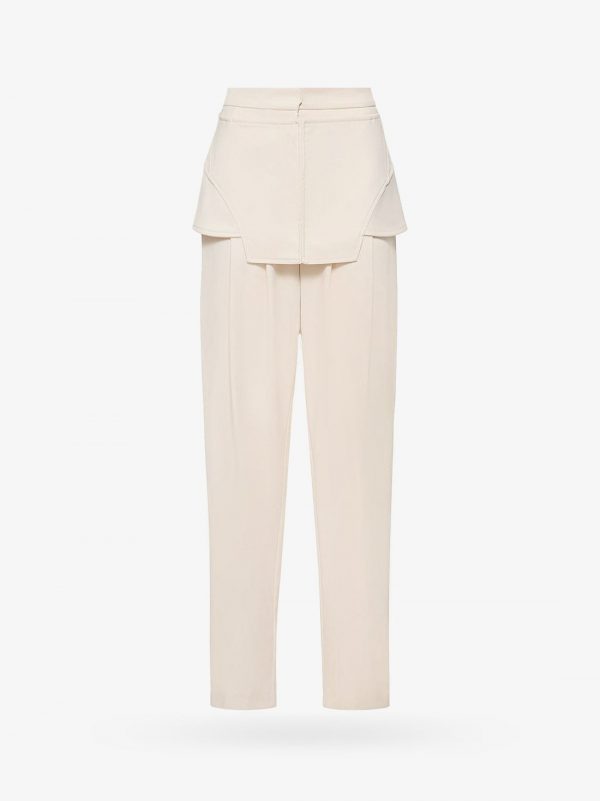 Viscose blend trouser with frontal panels with metal hooks