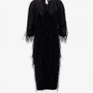 Viscose and silk dress with rafia details