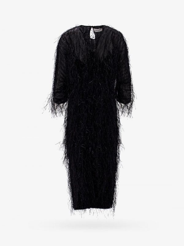 Viscose and silk dress with rafia details