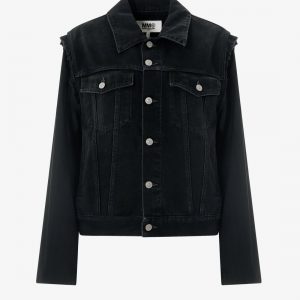 Black denim jacket with fabric sleeves