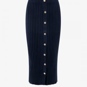 Ribbed viscose blend longuette skirt