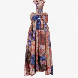 Silk dress with patch paisley print