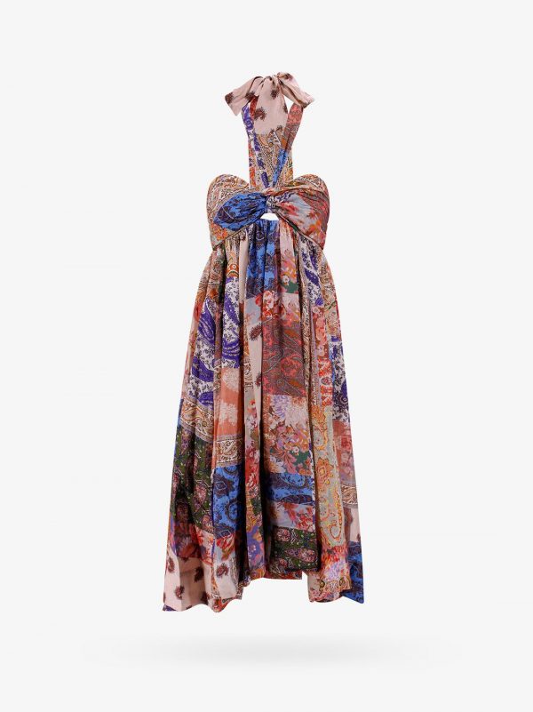 Silk dress with patch paisley print