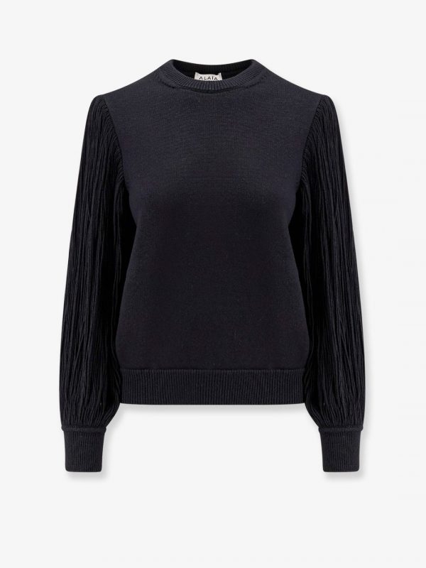 Wool sweater with fringes detail