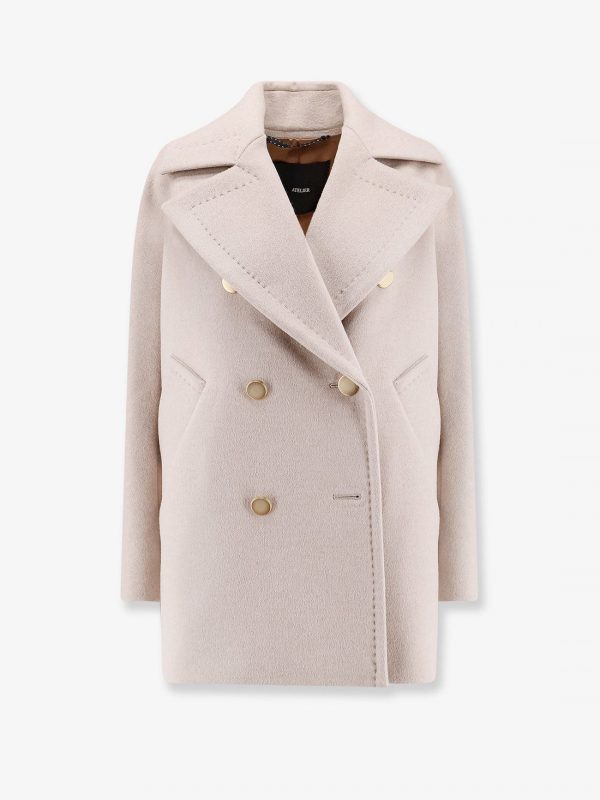 Berta cashmere peacoat with gold metal buttons
