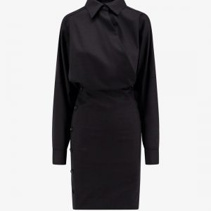 Wool blend dress with slits and buttons
