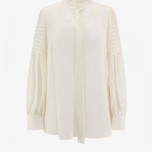 Virgin wool shirt with frontal bow