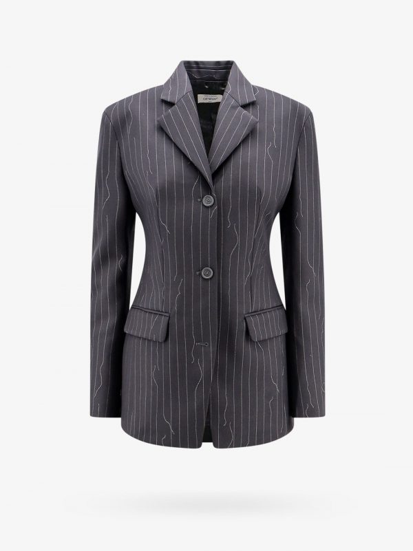 Pinstripe fabric blazer with shoulder pads