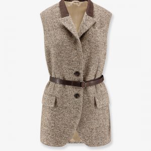 Wool blend vest with leather belt
