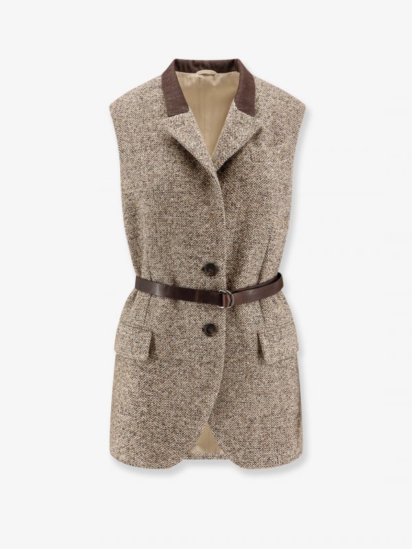 Wool blend vest with leather belt