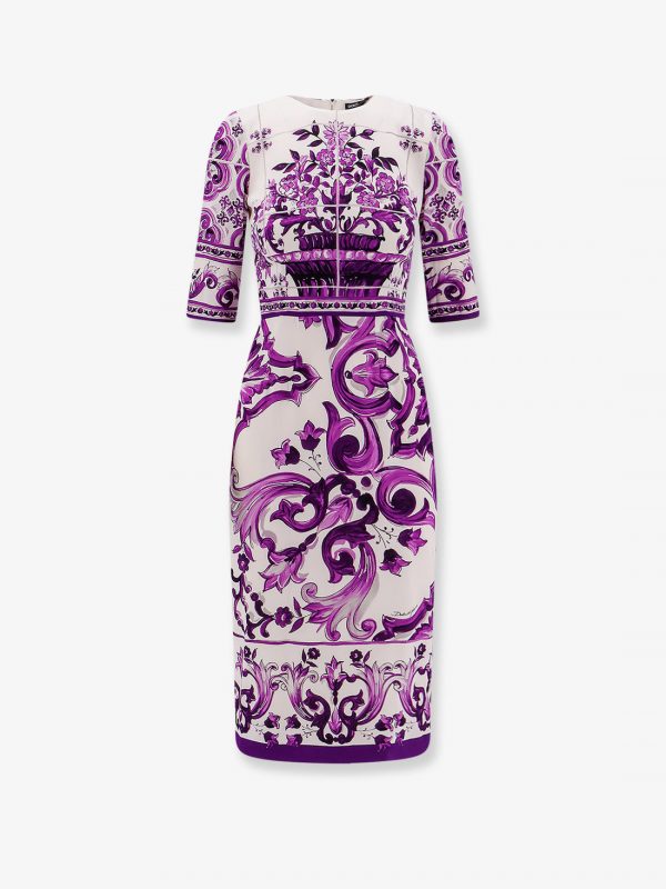 Silk midi pencil dress with Maiolica print