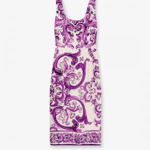 Silk midi pencil dress with Maiolica print