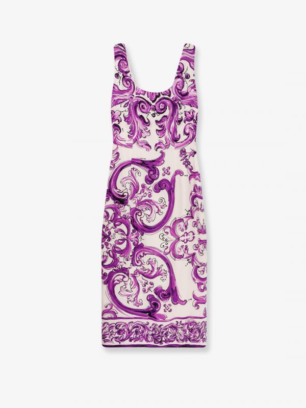Silk midi pencil dress with Maiolica print