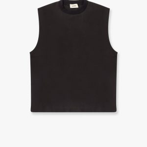 Modal top with rhinestone logo patch on the back