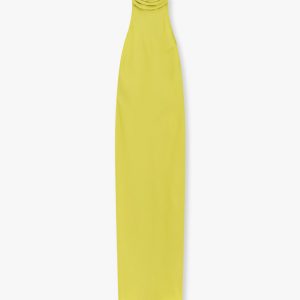 Satin long dress with neckline on the back