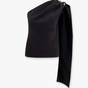 Asymmetric viscose and wool crêpe top