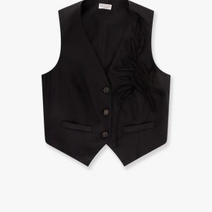 Techno cotton poplin vest with herbarium appliqué and monili